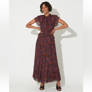 Cleobella Nicolette Ankle Dress in Retrograde Maxi Size Small Purple Black Blue